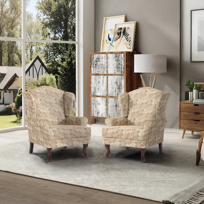 2 Set Traditional Wingback Accent Chairs Upholstered Armchair