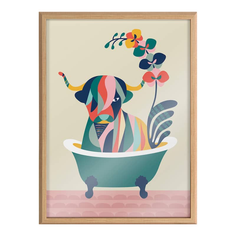 Kate and Laurel Blake MCM Cow Bathtub Printed Glass by Rachel Lee