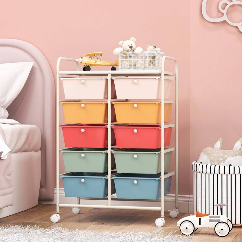 Costway 10-Drawer Storage Cart Utility Rolling Trolley Kitchen Office