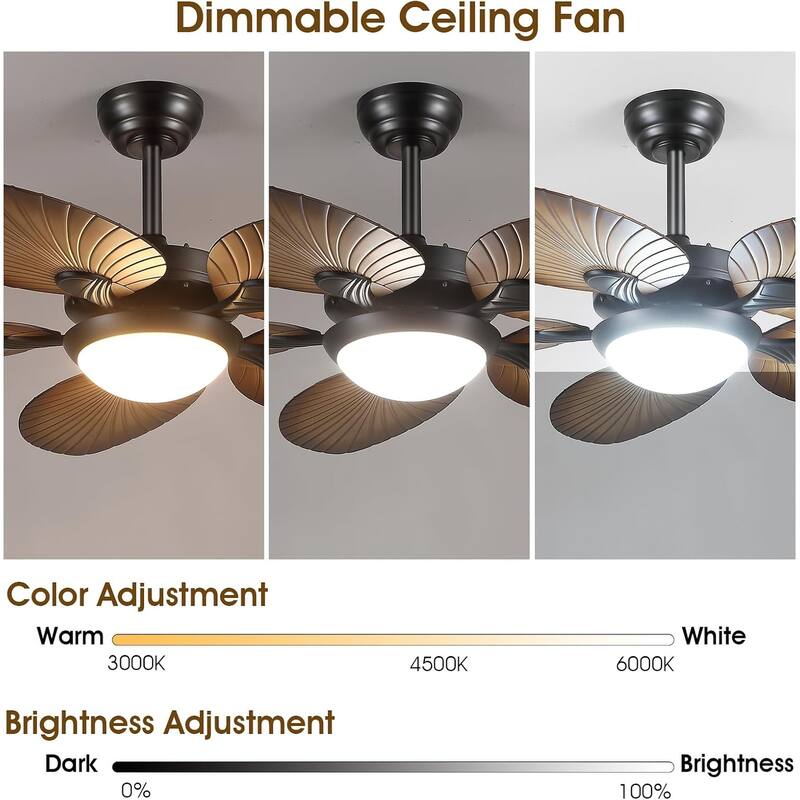 44" Wood GrainTropical Ceiling Fan with Light and Remote,Indoor and Outdoor Ceiling Fan,Waterproof - 44 Inches