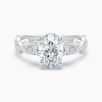 Auriya 14k Gold Oval Lab Grown Diamond Thorn Vine Three Stone Hidden Halo Engagement Ring 1 to 5 ct. tw. (F-G, VS)