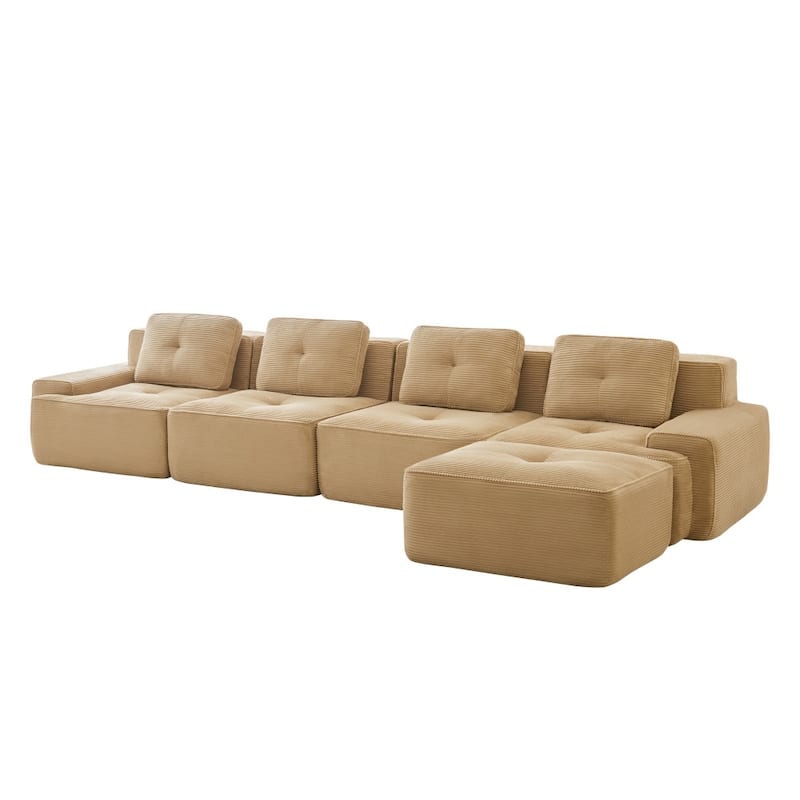 L-Shaped Premium Modular Corduroy Sectional Sofa with Movable Ottoman