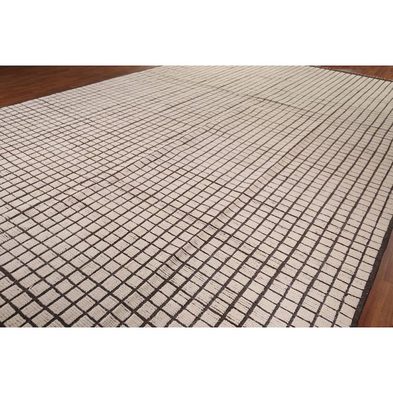 All-Over Checkered Moroccan Modern Large Rug Hand-Knotted Wool Carpet - 12'0"x 18'7"
