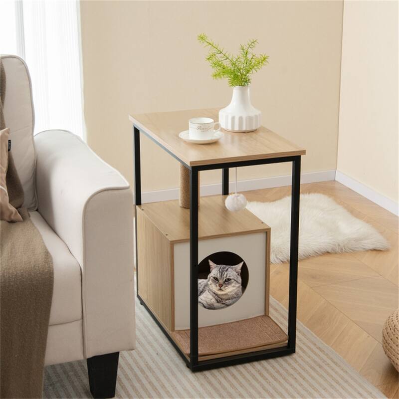 26"H Cat Coffee Table Cat Furniture Tail Table Cat House With Scratching Post - 24" x 14" x 26" (L x W x H)