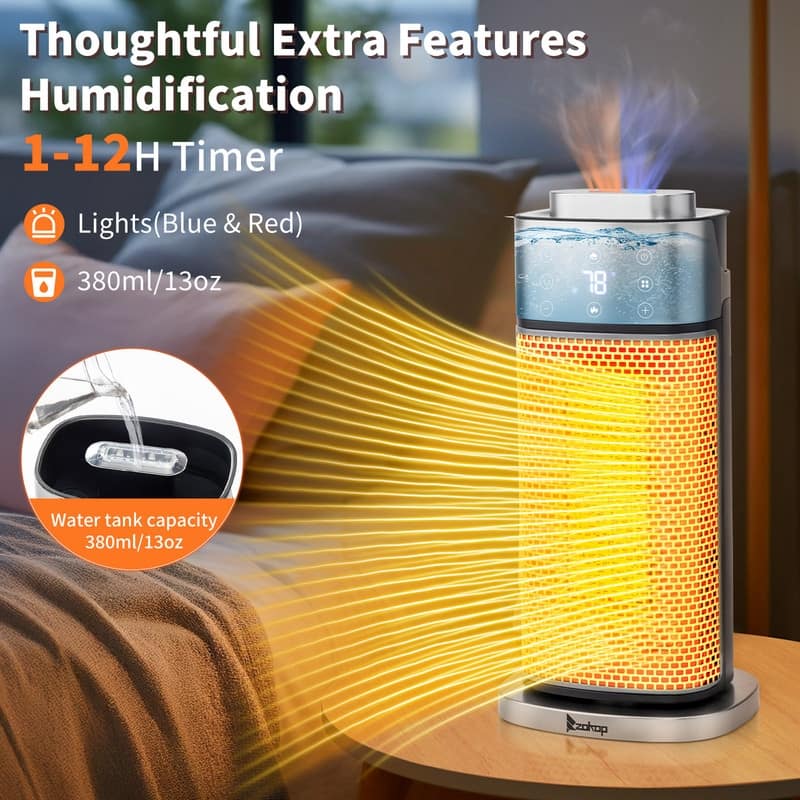 1500-Watt 16-inch Electric Tower Space Heater Built-in Humidifier with Remote Control