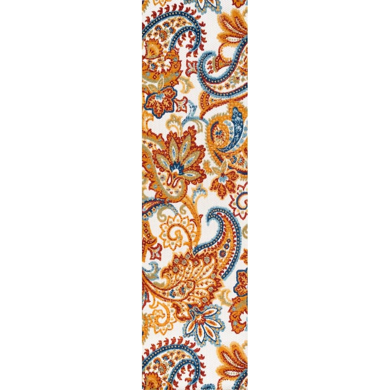 JONATHAN Y Lucena Paisley High-Low Indoor/Outdoor Area Rug - 2 X 8 - Orange/Multi