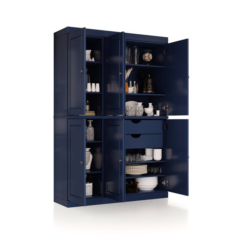 Palace Imports 100% Solid Wood China Pantry with Glass or Solid Wood Doors and 2-Drawers - 48.5" x 71.5"