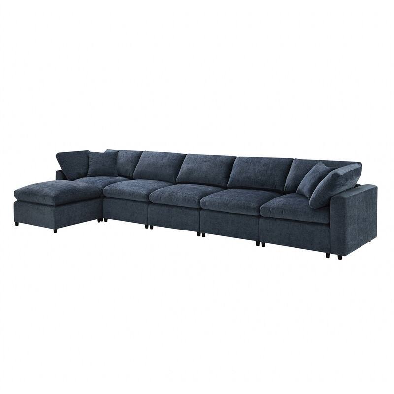 Modern Modular U-Shaped Sectional Sofa, Convertible Cloud Sleeper Sofa Bed, 6 Seat Chenille Sectional Couch Set with Ottoman