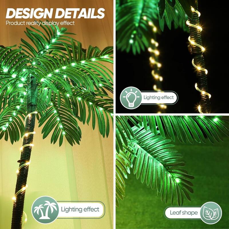 PINPON Lighted Palm Tree, 6FT Outdoor Christmas Palm Tree For