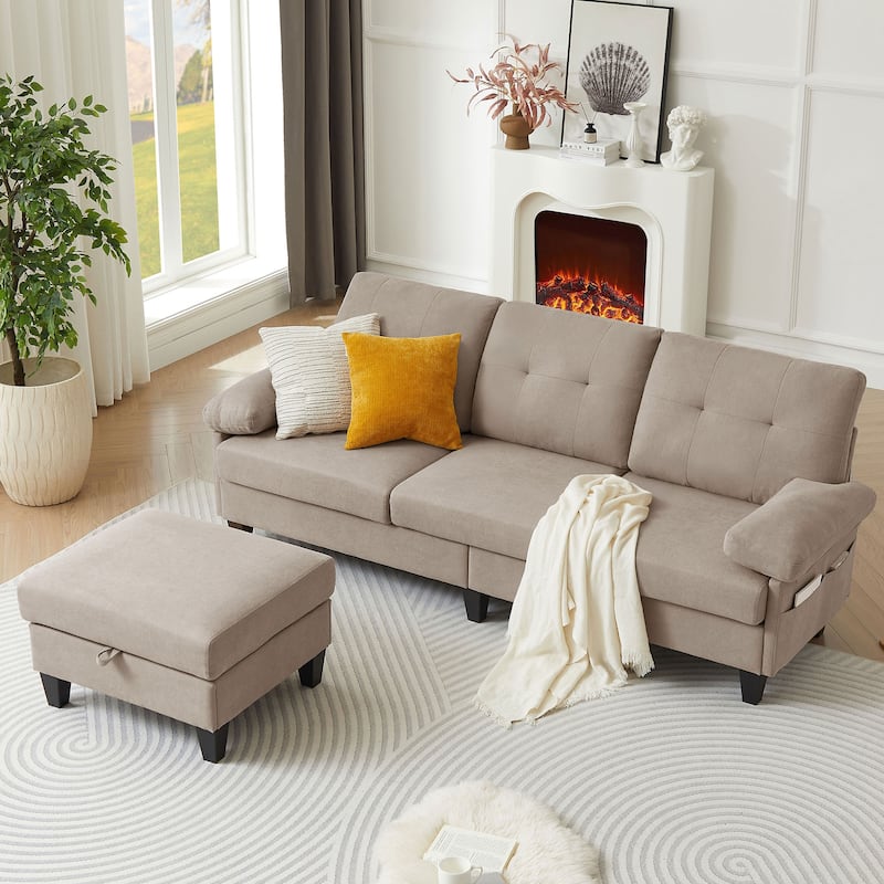 84.45" Wide Sectional Sofa with Ottoman & Side Storage Bags