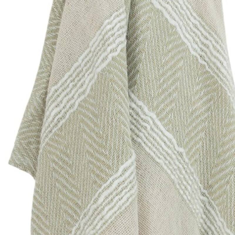 HomeRoots 50" X 60" Natural Cotton Woven Striped Throw Blanket with Fringe