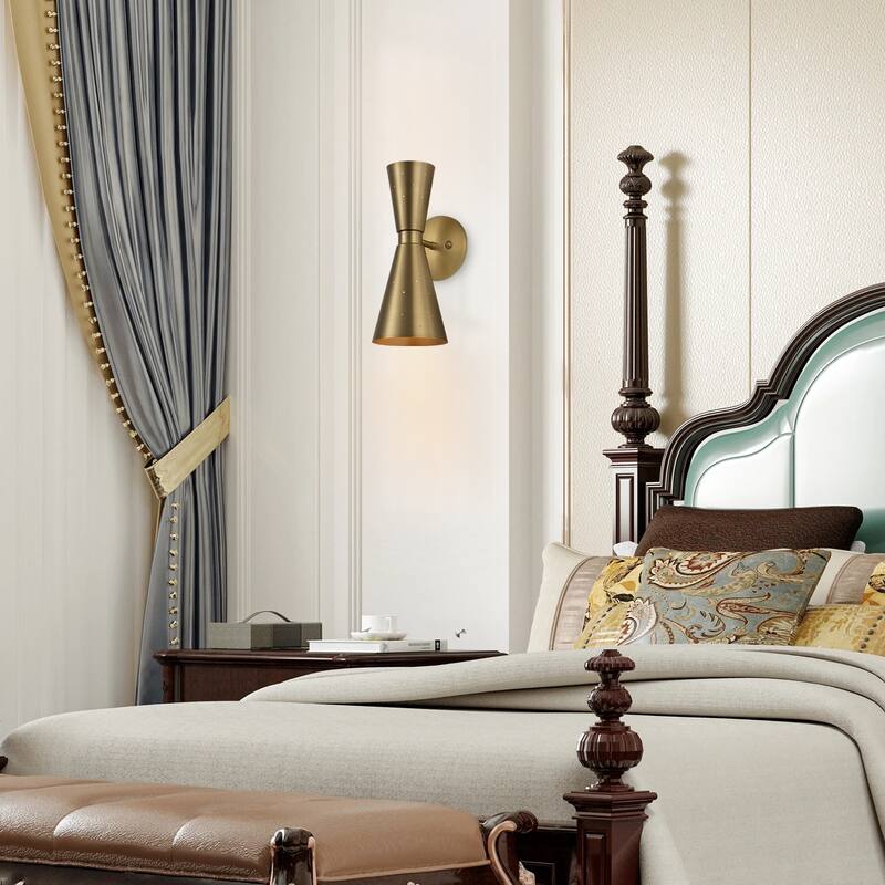 2-Light Modern Industrial Gold/Nickel Cone Hourglass Bathroom Vanity Light Wall Sconce
