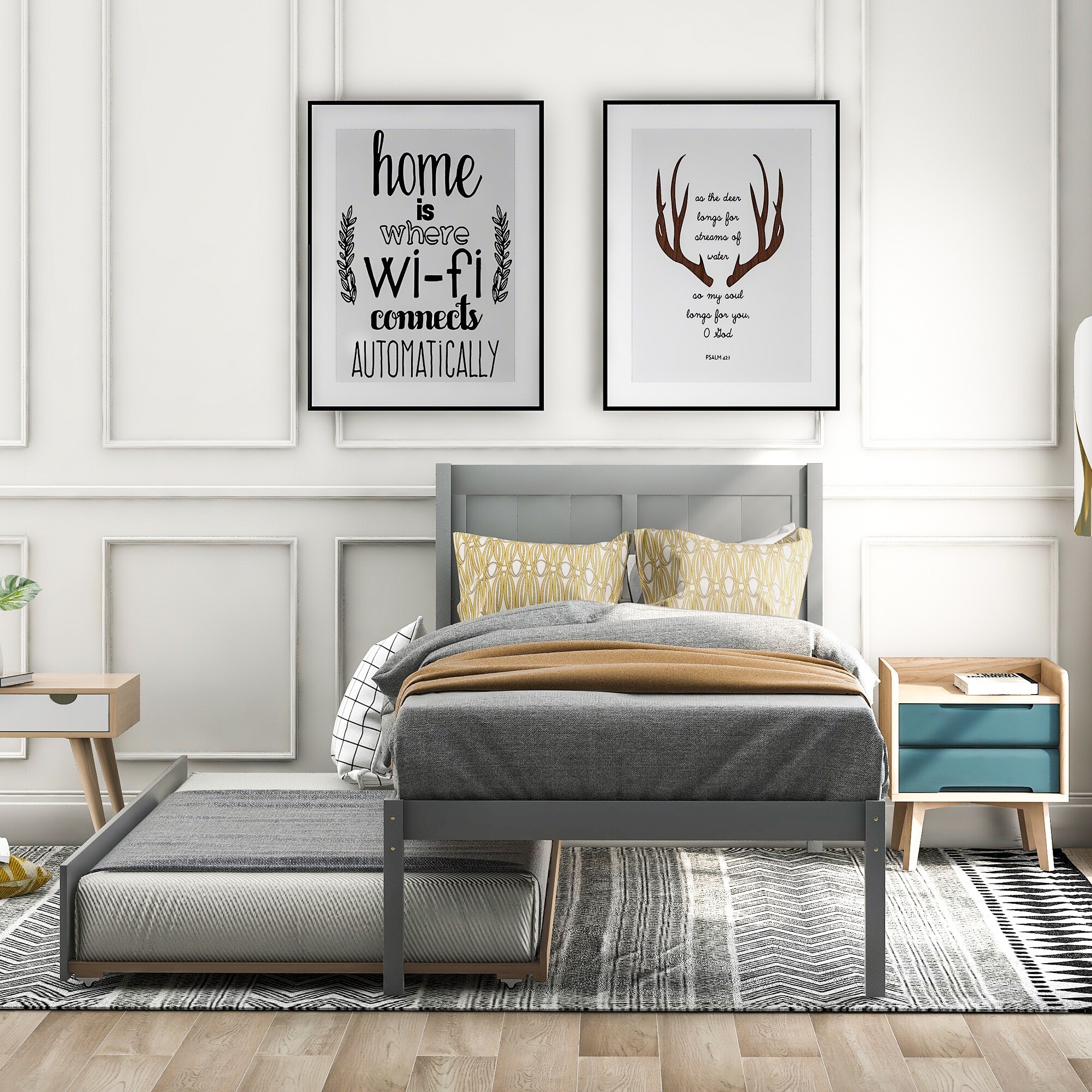 Classic and Stylish Design Twin Size Upholstered Platform Bed
