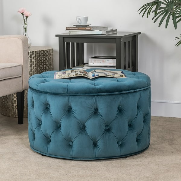 Round Stuffed Pouf Ottoman Faux Fur Ottoman Foot Rest Under Desk