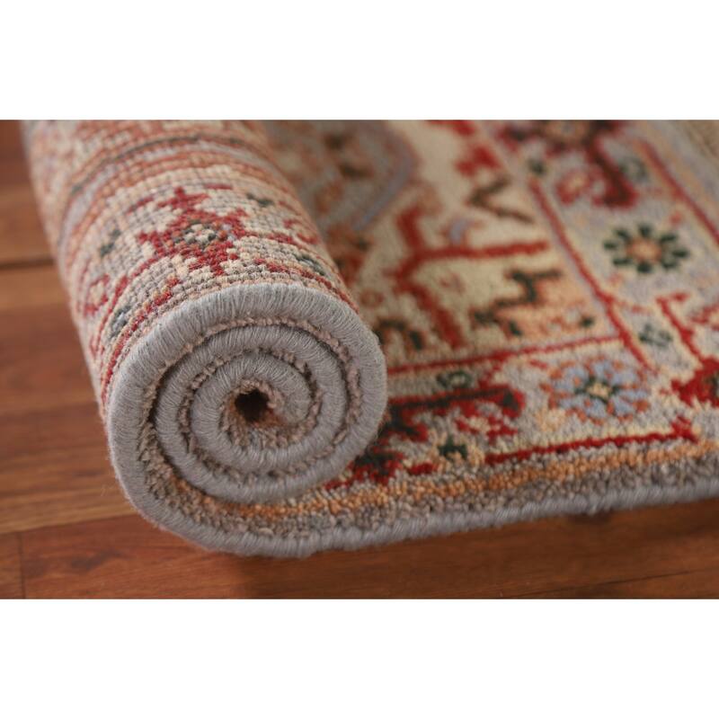 Geometric Grey Heriz Serapi Indian Rug Hand-Knotted Wool Carpet - 2'0"x 3'0"