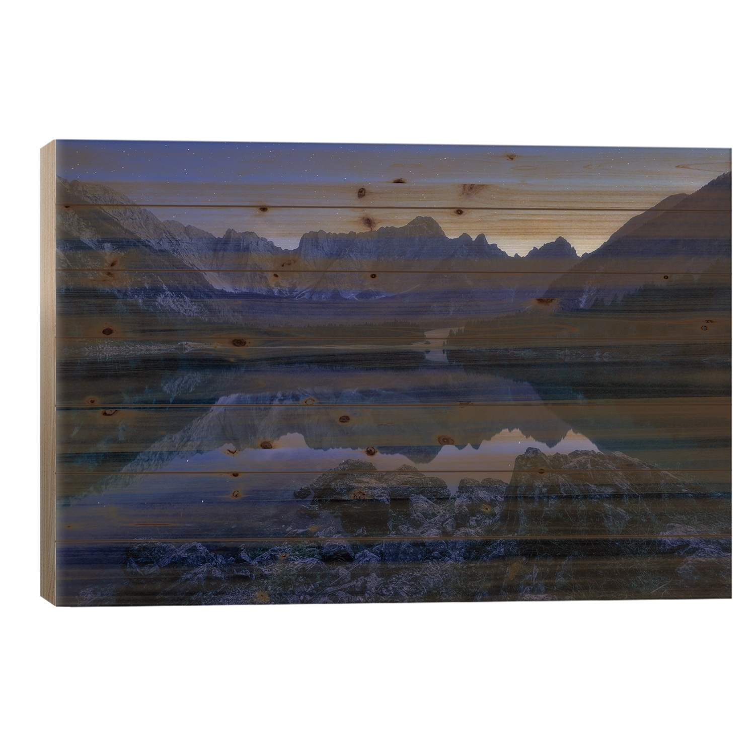 Blue Night At Fusine Lake In The Italian Alps Print On Wood by Daniel Gastager - Multi-Color
