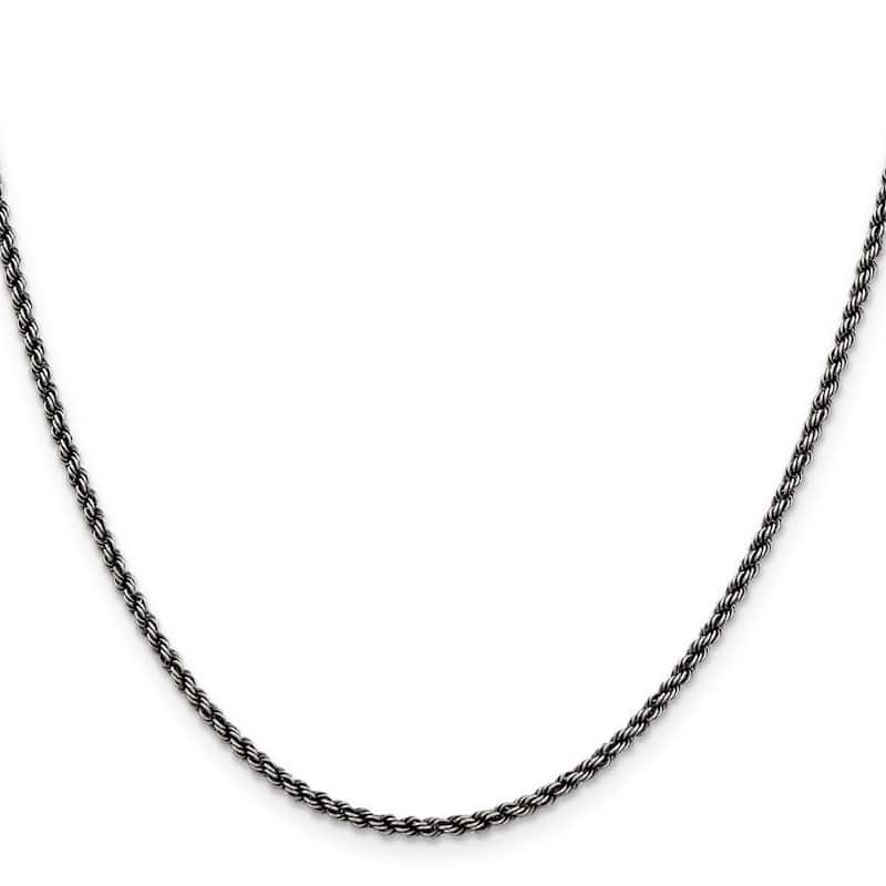 Curata 925 Sterling Silver Ruthenium 2.3mm Rope Chain Necklace (Lobster)