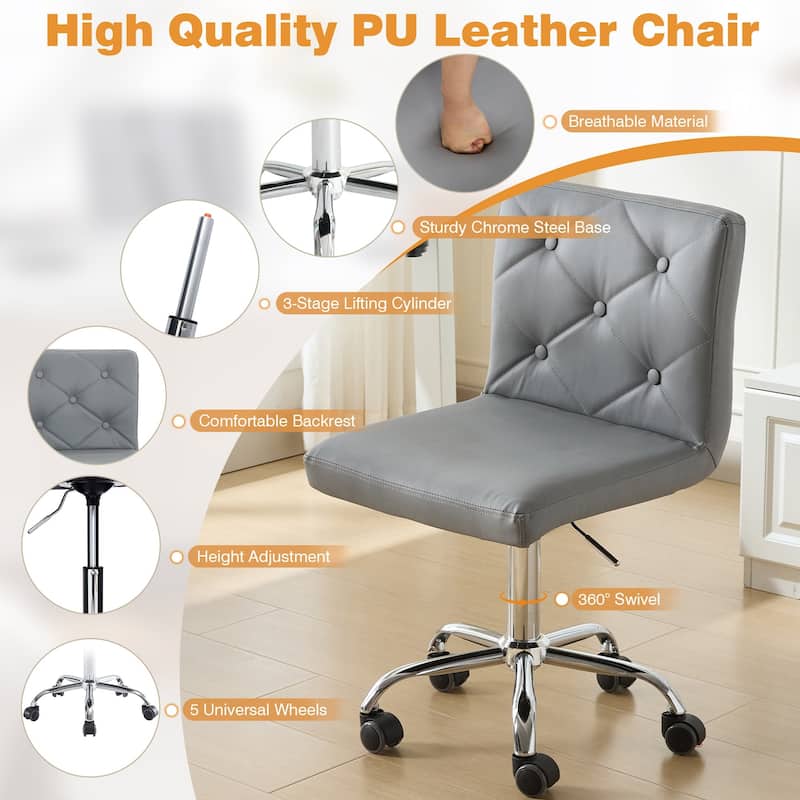 Javlergo Armless Office Desk Chair, PU Leather Mid-Back Adjustable Height 360° Rolling Swivel for Home Office Work