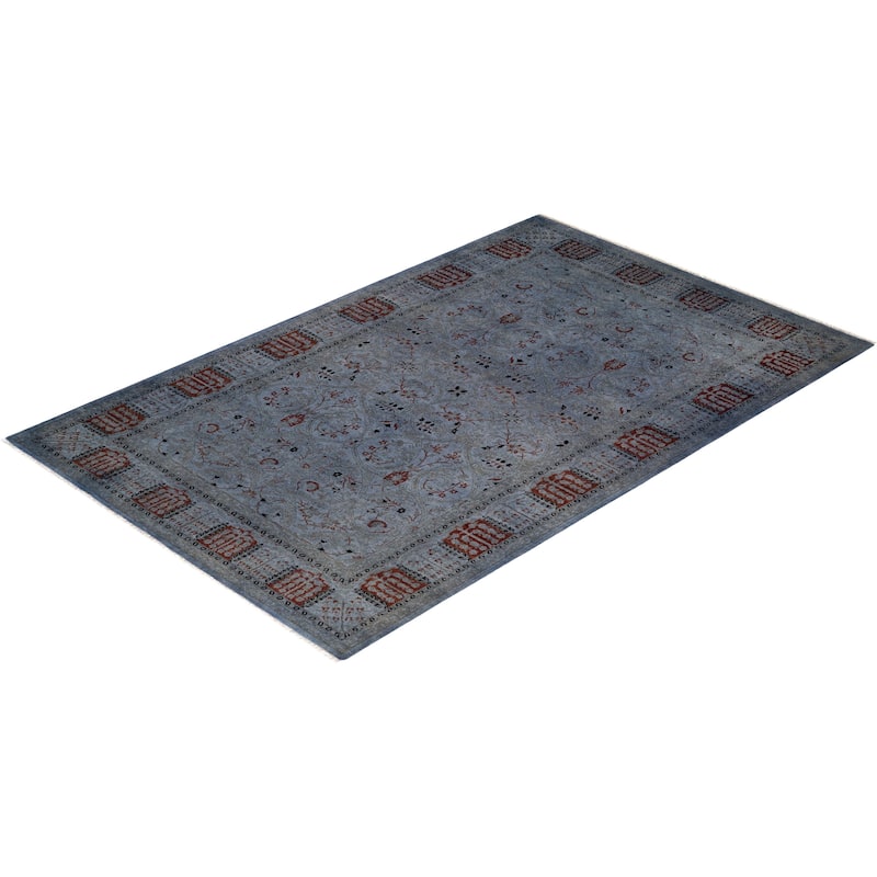 Overton Hand Knotted Wool Vintage Inspired Modern Contemporary Overdyed Gray Area Rug - 5' 2" x 8' 0"