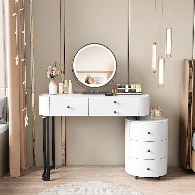 Modern Minimalist Dressing Table with Detachable Mirror and Rotatable Side Cabinet Makeup table, Easy Assembly Vanity