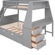 preview thumbnail 9 of 16, Twin over Full Bunk Bed with Trundle, Built-in Desk, Storage Drawers & Shelf in Gray - Perfect for Sleepovers
