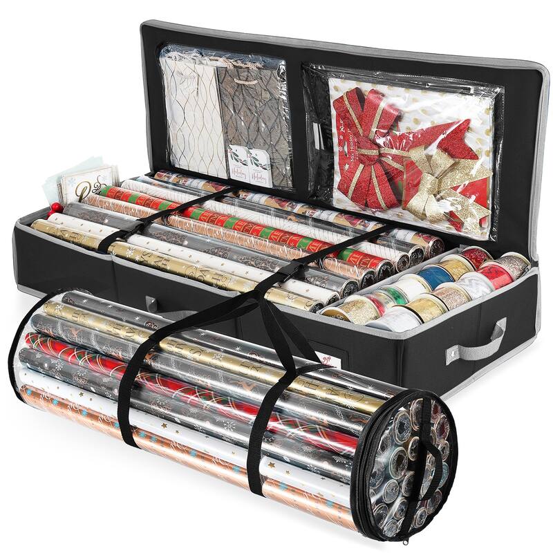 Empyrean Wrapping Paper Storage Container - 2 Pack Medium + Small - Black