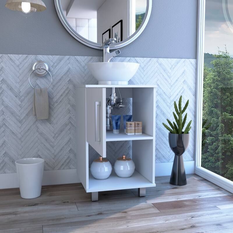 Modern Bathroom Vanity Cabinet with Four Legs, FSC Certified, and Open Shelf - 17.71in L