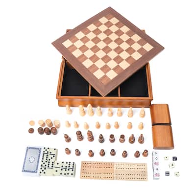 GSE™ 7-in-1 Chess/Checkers/Backgammon/Dominoes/Cribbage Board/Playing Card/Poker Dice Board Game Combo Set