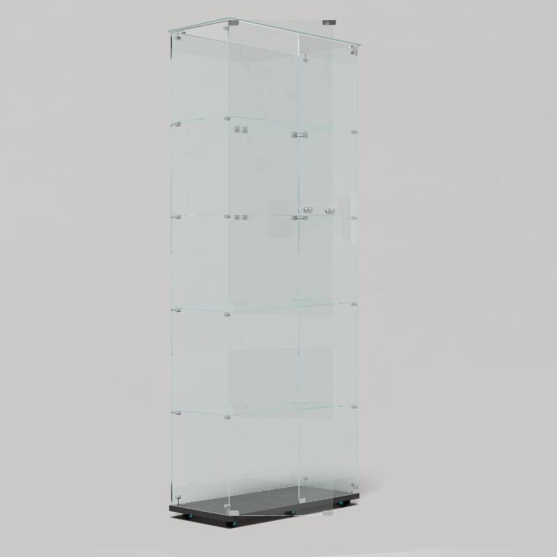 Tempered Glass Display Cabinet,Storage Cabinet,Bluetooth Led Light Strips, Lock On Door, Tempered Glass Top, Casters At Bottom