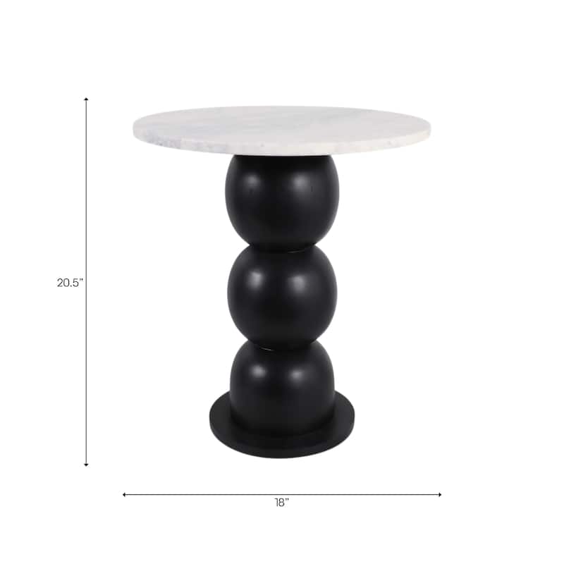 Marble Top Wood Bubble Base Modern End Table - White, 21 in. - 18" x 18" x 20.5"