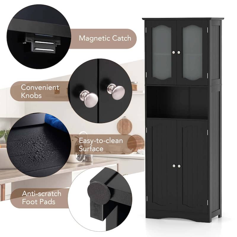 Costway 64.5" Tall Bathroom Cabinet with Tempered Glass Doors - See Details