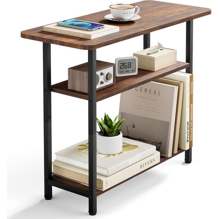 3-Tier End Table for Small Space with Wide Storage Tabletop - Brown
