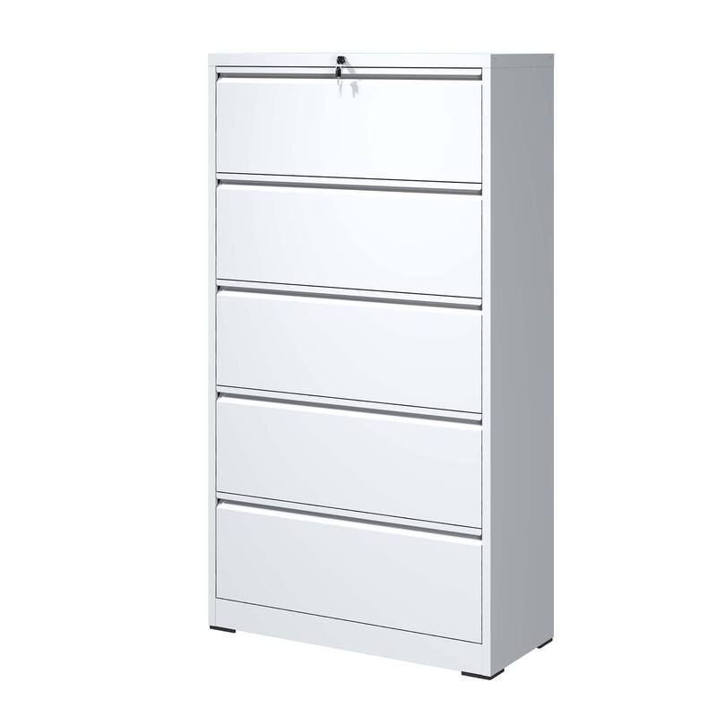 Modern File Cabinet Lateral File Cabinet Metal File Cabinet with 5 Drawers and Locks, for Home Offices, Black