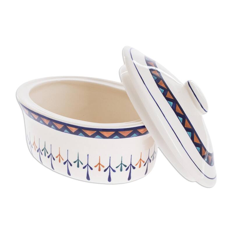 Novica Handmade Antigua Breeze Ceramic Covered Deep Oval Casserole