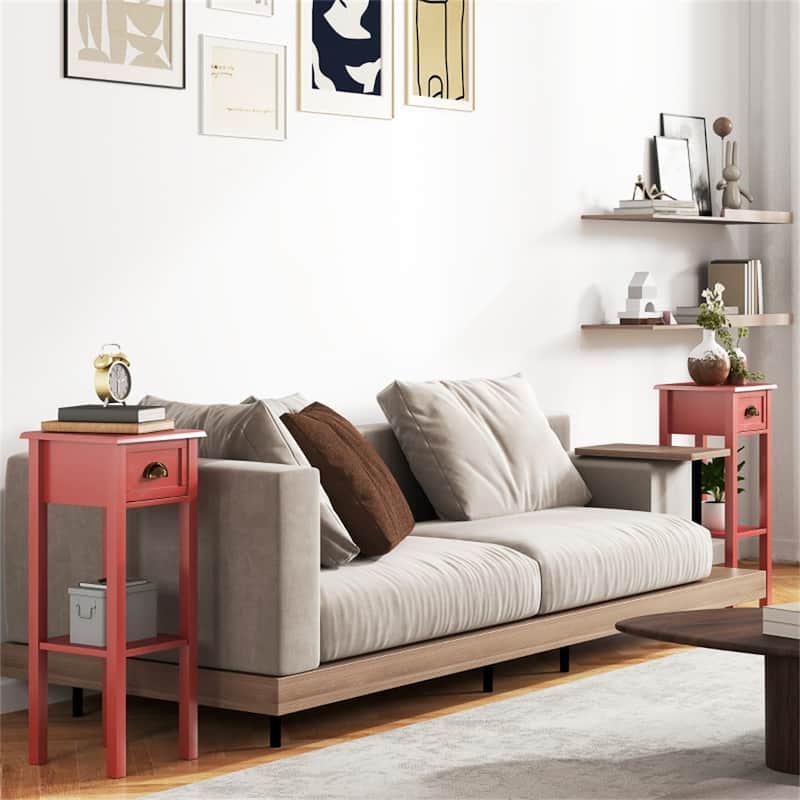 Lightweight and Stylish Bedroom Side Table with Storage Drawer and Bottom Shelf Ideal for Small Spaces