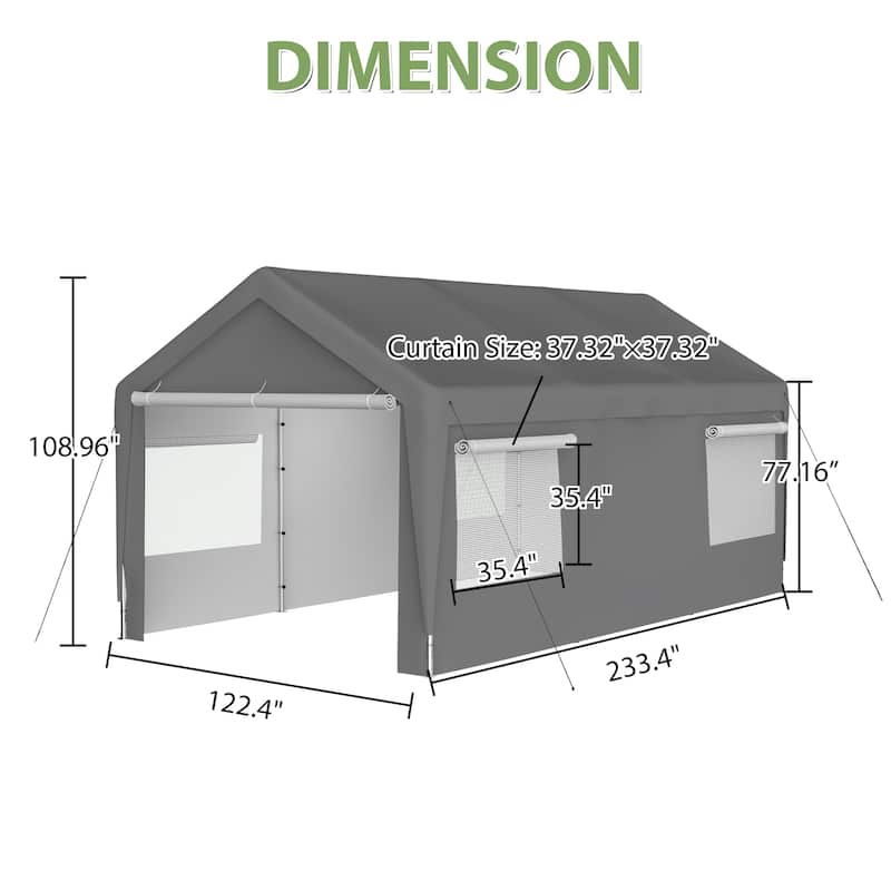 GDFStudio - Penman Heavy Duty Canopy Garage with Removable Sidewalls and Roll-up Ventilated Windows - 10x20FT