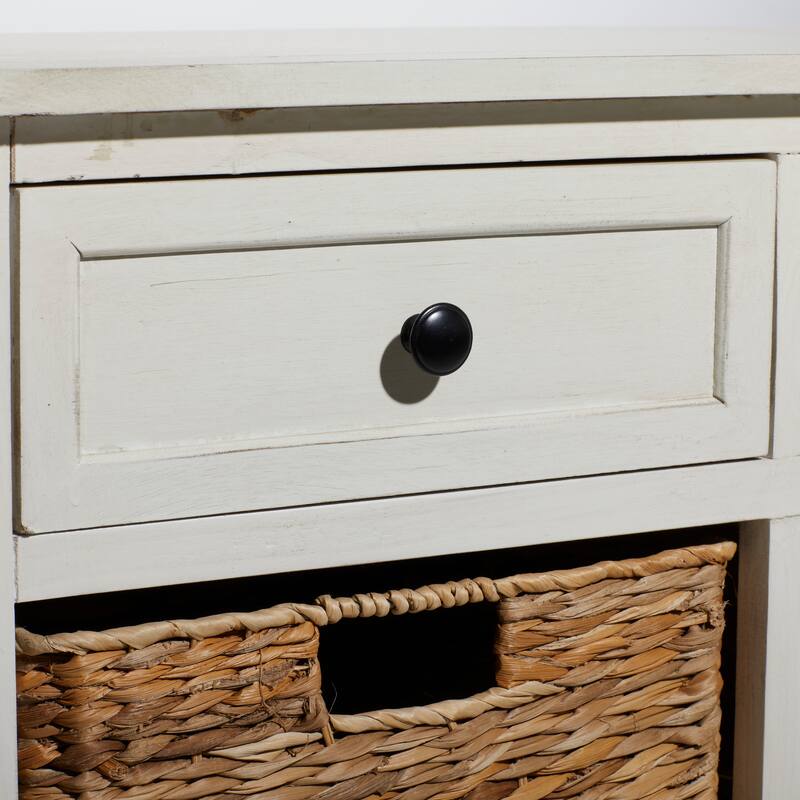 Cream, Teal, White or Brown Wood 2 Baskets and 1 Drawer Storage Unit - 16 x 13 x 28