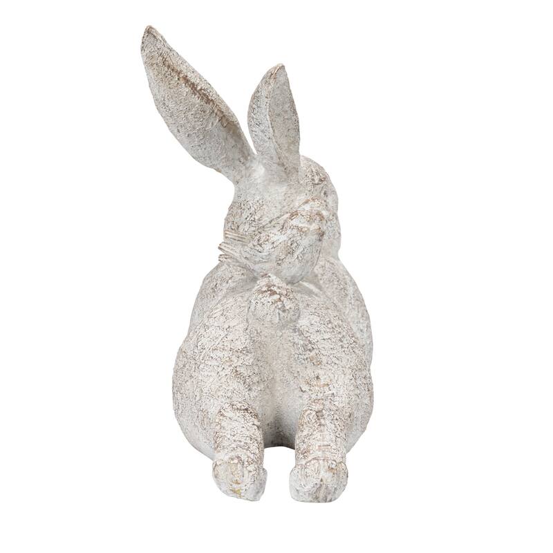 Decorative Resting Rabbit with Birds Figurine