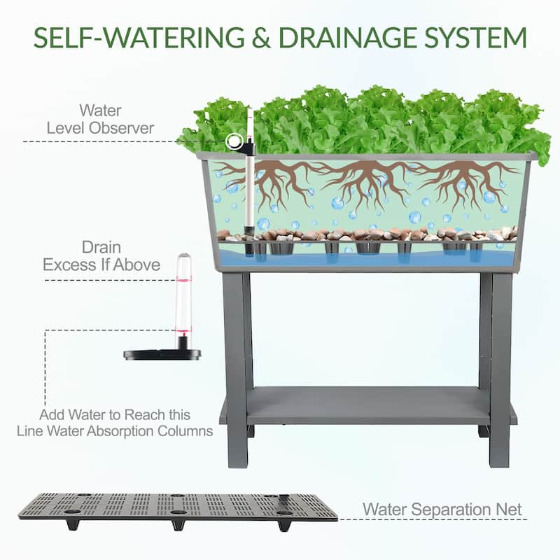 Aoodor Elevated Raised Planter Box with Legs,Storage Space,Plastic Drainage Plug & Water Level Indicator - 30"x14"