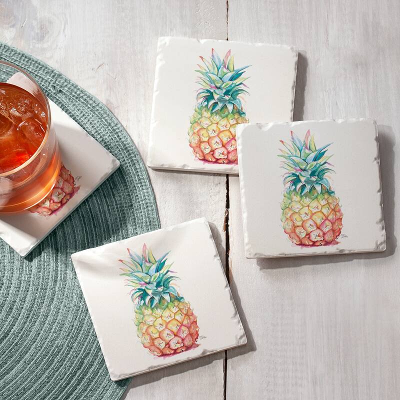 Counterart Absorbent Stone Coasters - Hawaiian Pineapple - Set of 4 - 4x4x1.269
