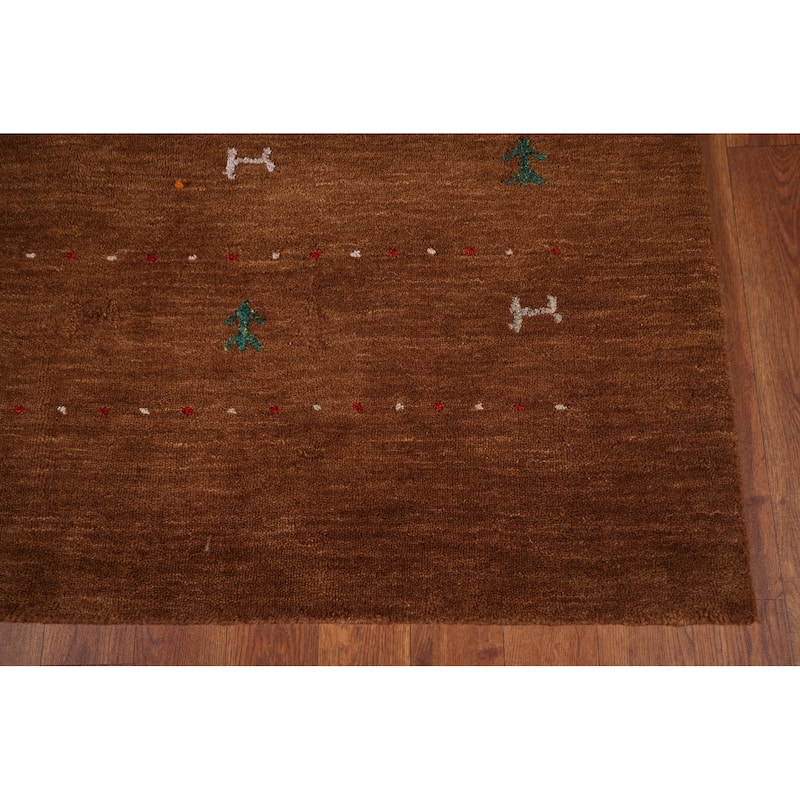 Brown Gabbeh Oriental Area Rug Hand-Knotted Tribal Wool Carpet - 6'9"x 9'7"