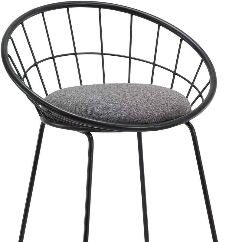 HomeRoots Set of Two 26" Gray and Black Fabric and Metal Low Back Counter Height Bar Chairs