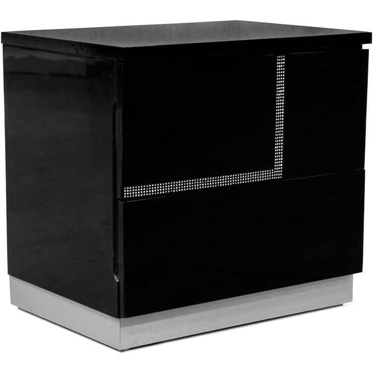 Modern Lacquer Wood Nightstand with Rhinestones, Gloss Finish, Black