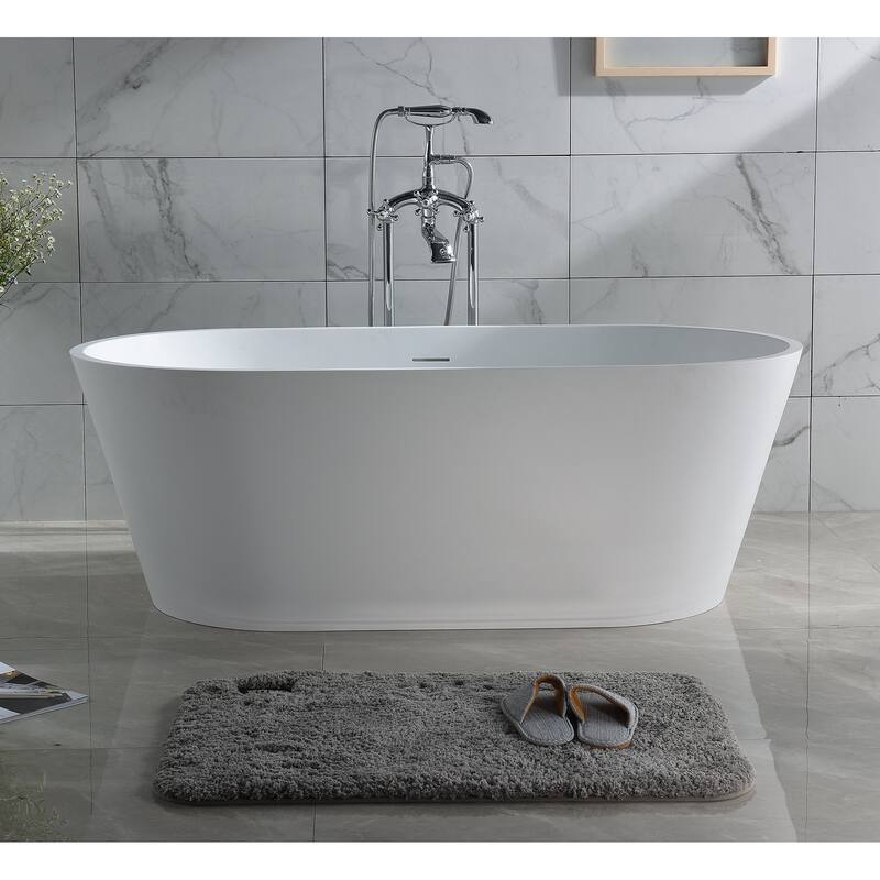 Repose 59" Stone Resin Soaking Tub - Oval - 30D x 59W x 21H - 30D x 59W x 21H - White