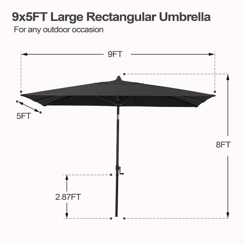 VredHom 9x5 Ft Outdoor Rectangular Market Umbrella