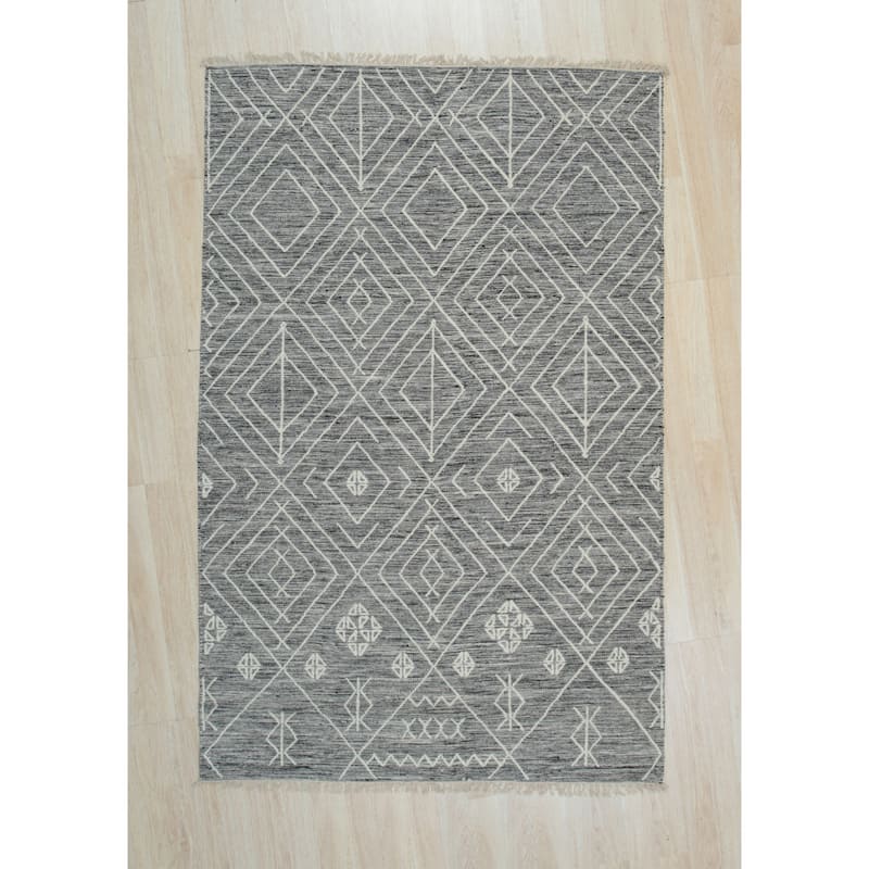 Home Decor EORC Handwoven Wool Punja Kilim Rug Elegant Charcoal Area Rug for Living Room, Bedroom, Office, & Home Décor