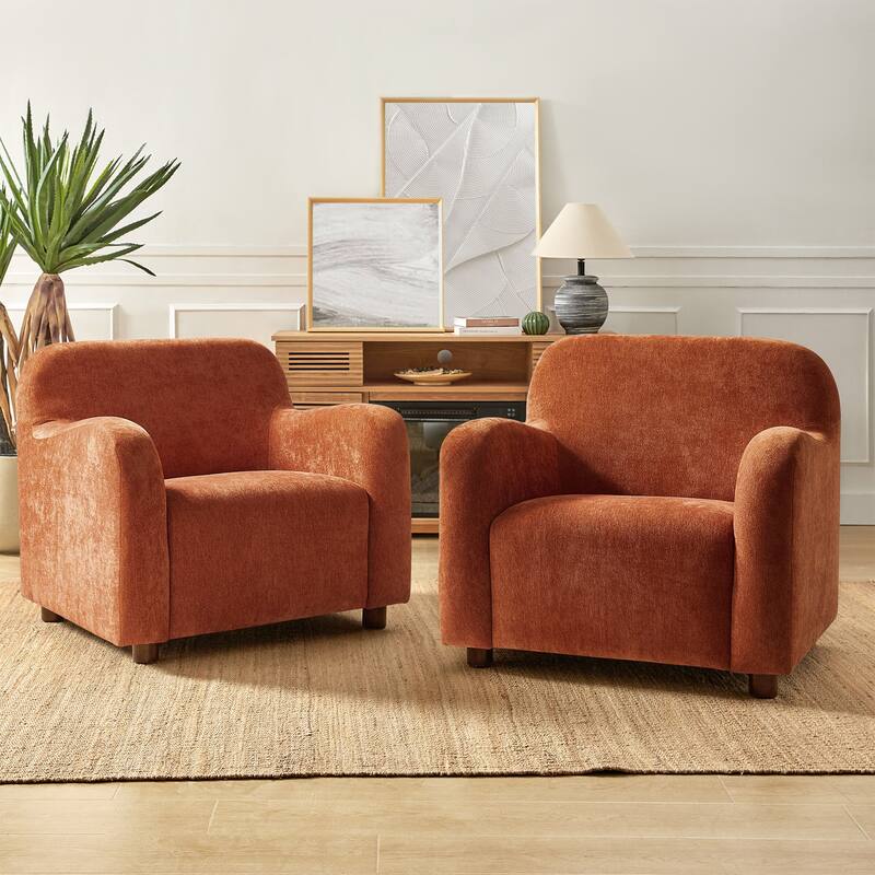 Wayne 35" Wide Boucle Upholstered Teddy Accent Chair with Solid Wood Legs Set of 2 by HULALA HOME