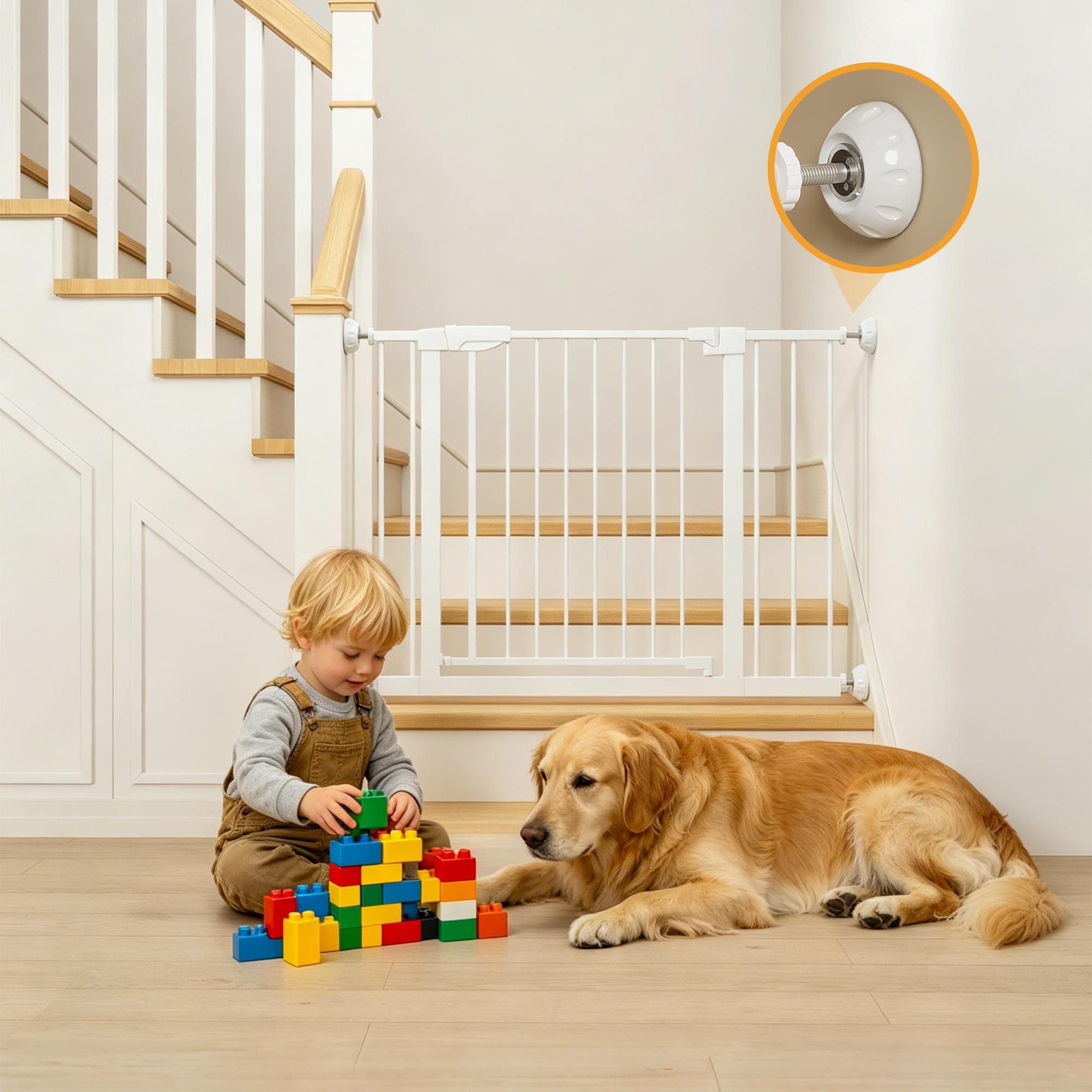 29.5-45.3" Wide Baby Gate with wall protector for Stairs, Dog Gate Indoor for Doorways, No Drilling Pressure Mounted Pet Gates