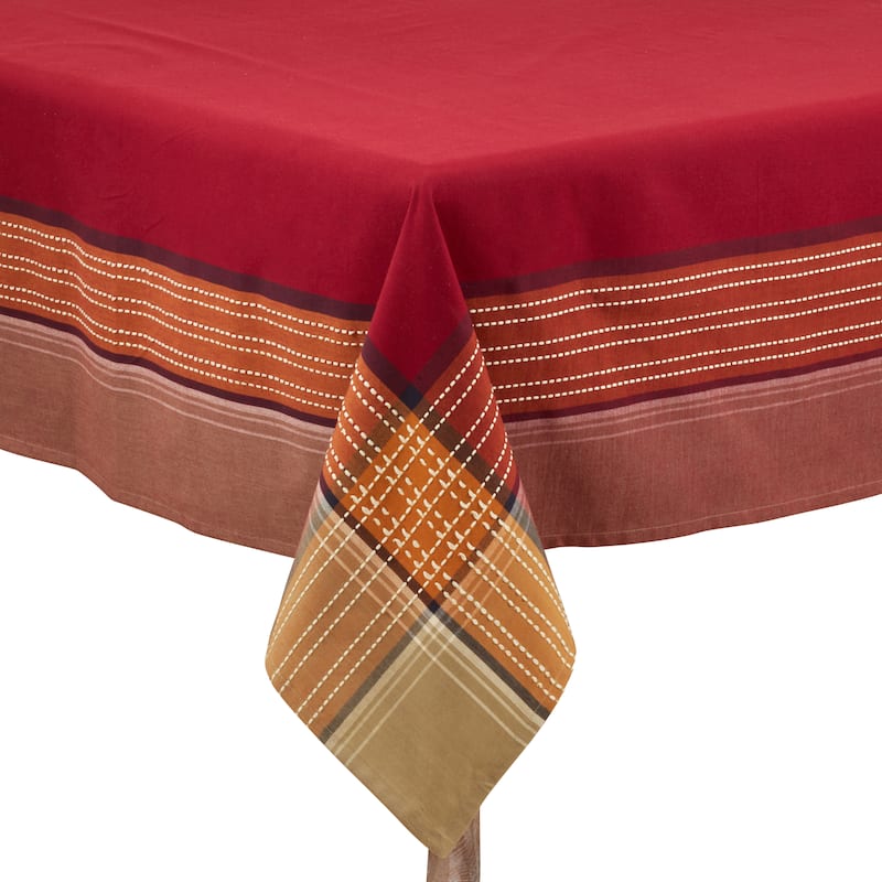 Cotton Tablecloth With Plaid Border Design