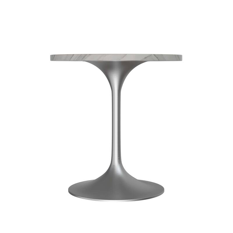 LeisureMod Verve 27" Round Dining Table with Stone TableTop and Brushed Chrome Base for Kitchen & Dining Room